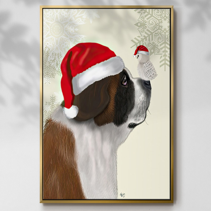 Noël Saint-Bernard et hibou moelleux, Or, H 41 po x l 27 po x P 1,5 po