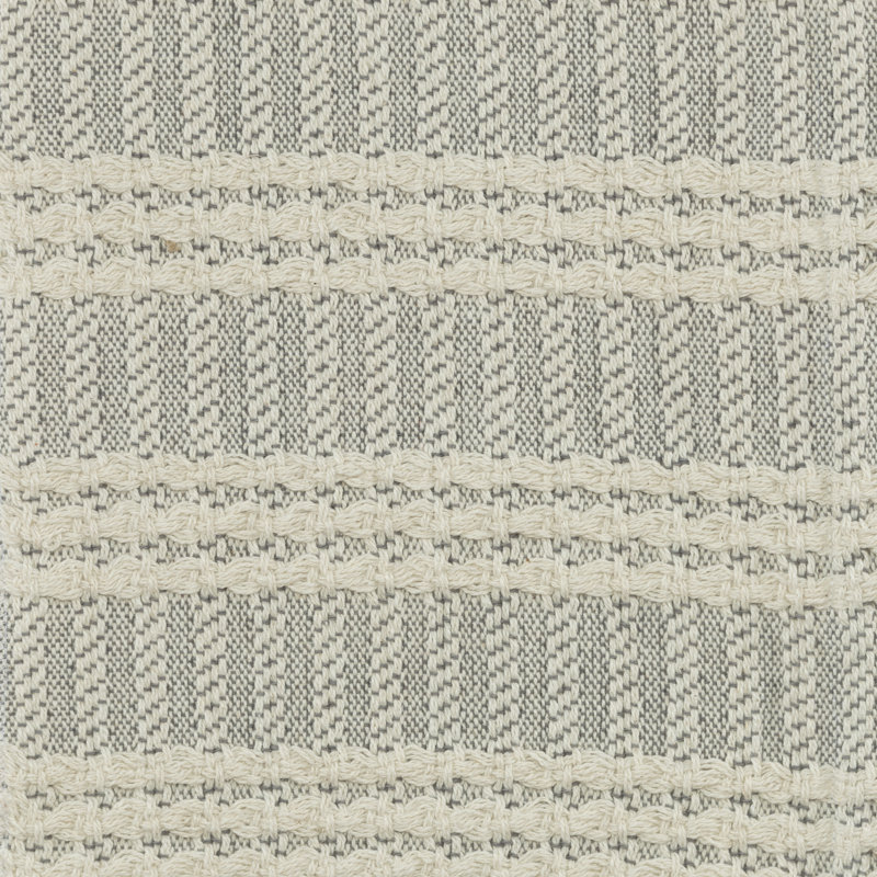 Gray and White Cotton Striped Throw Blanket with Tassels