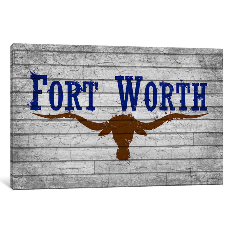 'Fort Worth, Texas Cracked Fresh Paint City Flag on Wood Planks' Graphic Art on Wrapped Canvas, No Frame
