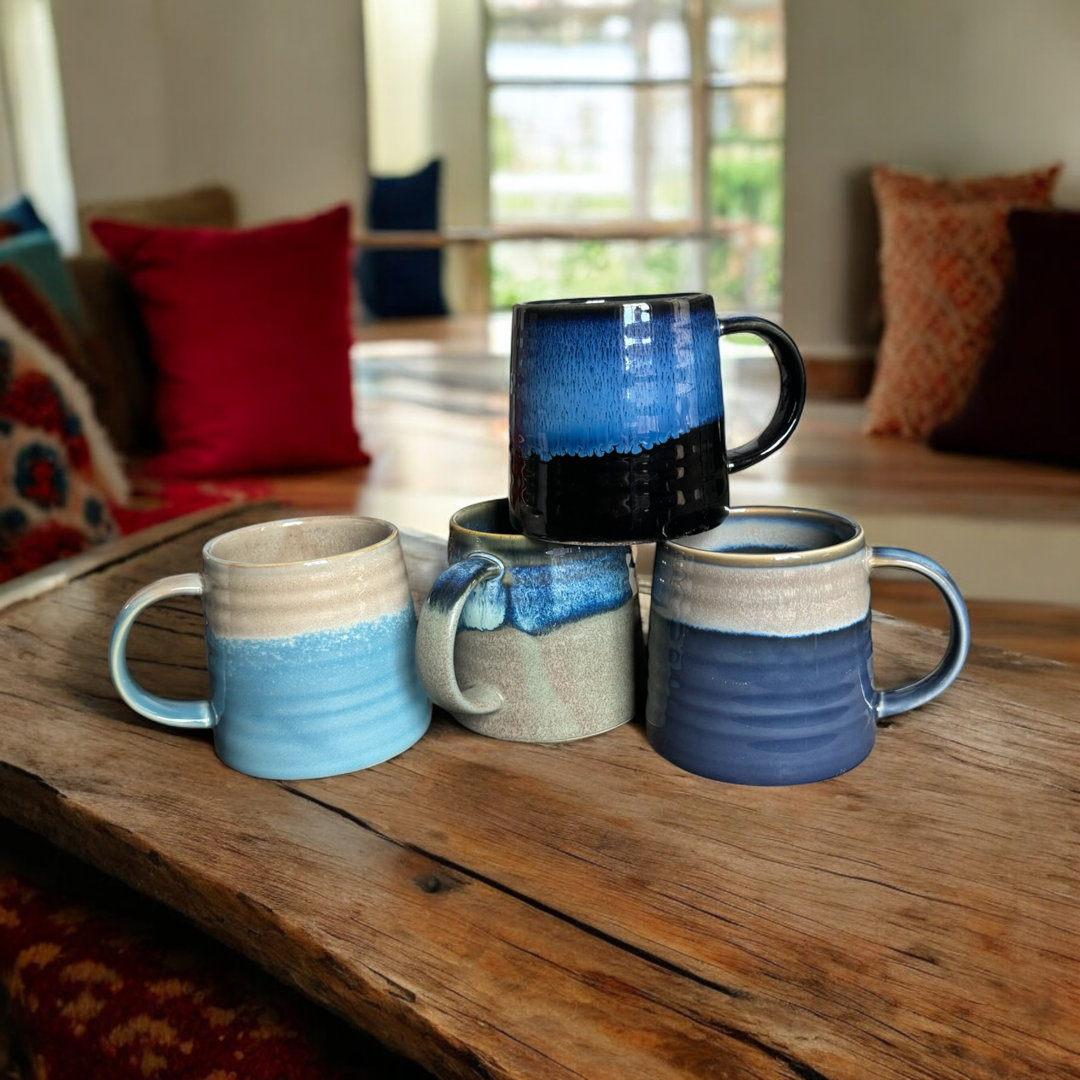 Mixed Set of unique design reactive glaze coffee mugs