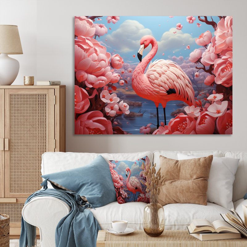 Atuf flamant rose Atuf - imprimé, Toile tendue, H 24 po x l 32 po x P 1 po