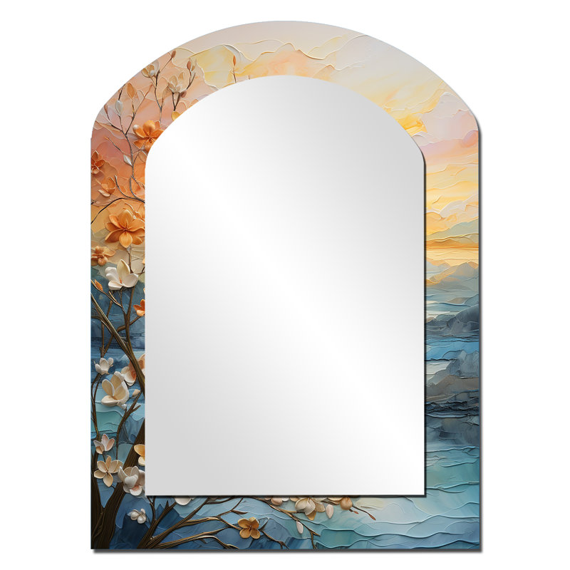 Bold Sunrise Eternal Renewal I - Yellow Arch Decorative Mirror, Traditional Asymmetrical Wall Mirror, Printed Metal Art