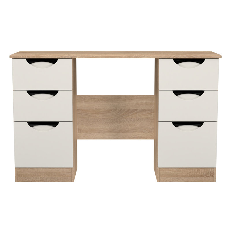 Bhodhini 6 Drawer Kneehole Desk (Ready Assembled), Grey Matt/Bardolino Oak