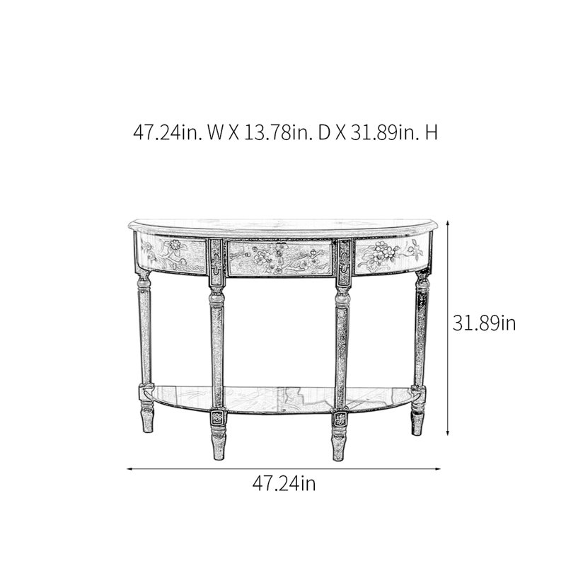 Half Circle Hand Drawn Console Table, 31.89" H x 47.24" W x 13.78" D