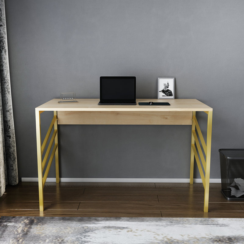 Metal Base Writing Desk, Brown/Gold