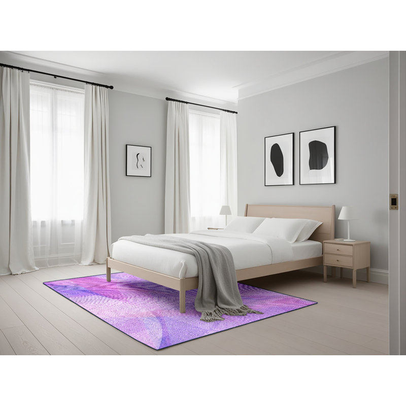 Tapis de la zone mauve en laine abstraite, Rectangle 5 pi x 7 pi