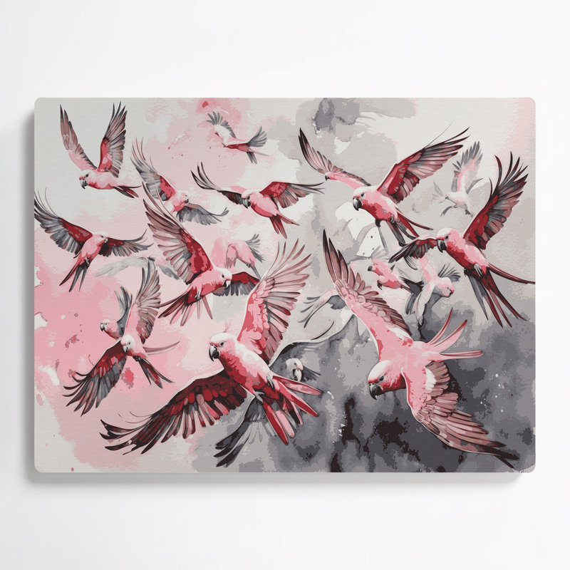 Oiseaux, art mural beige en métal Galah, H 240 po x l 360 po x P 0,05 po