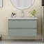 Meuble-lavabo mural de 32 pouces avec lavabo combiné, tiroirs doubles, façades de tiroirs arrondies, système de fermeture en douceur, lavabo en céramique, conception sans poignée, bois massif, facile à installer, le robinet n'est pas inclus