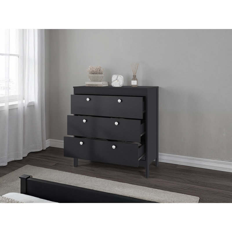 Commode Libby, 3 tiroirs, wengé noir, Noir