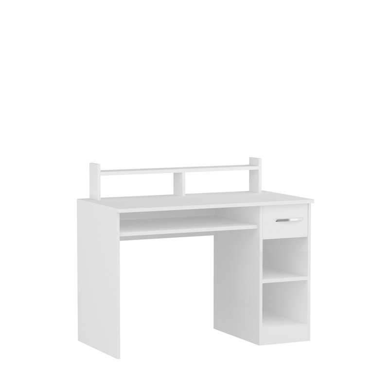 Bureau d'étude moderne blanc avec plateau à clavier sous le bureau et 1 tiroir, 47,0 x 21,7 x 29,5 pouces | 100% panneau de particules enduit de mélamine, fixation murale, tablettes multiples | Élégant et fonctionnel pour les bureaux à domicile et les espaces d'étude