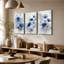 Tableau mural à 3 panneaux, aquarelle florale bleue, impression sur toile tendue pour salon-1472394458