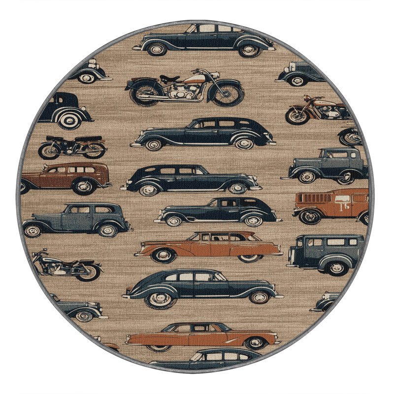 Machine Washable Transportation Gray Area Rug, Round 7'
