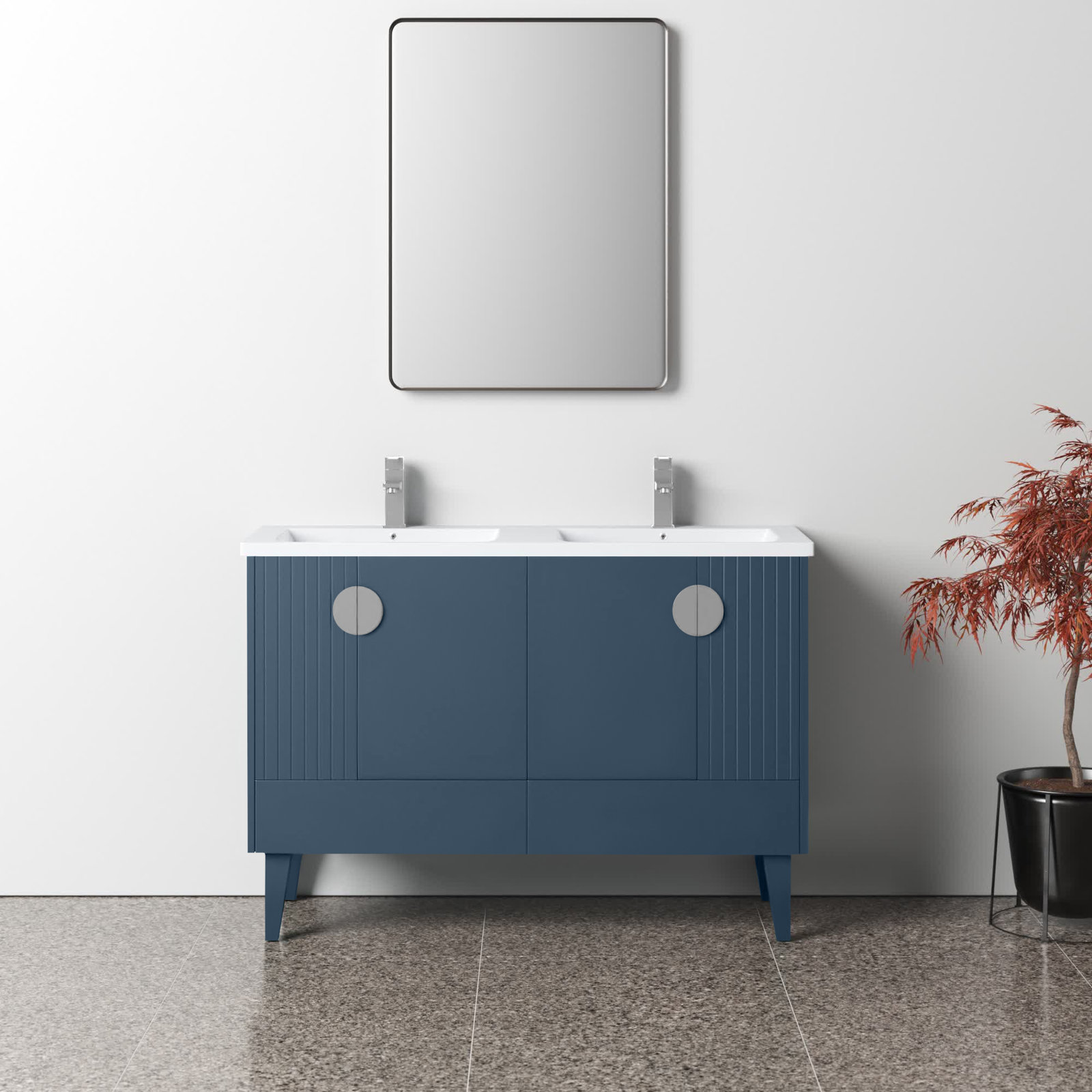 Saimah 47.25'' Double Bathroom Vanity, Navy Blue, Polished Chrome