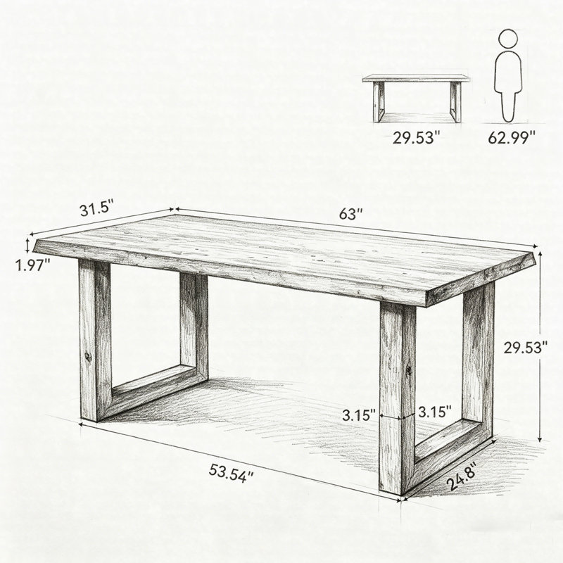 Bureau de direction 63 po en bois massif, bureau d'ordinateur Live Edge avec plateau épais de 1,97 po pour le bureau personnel