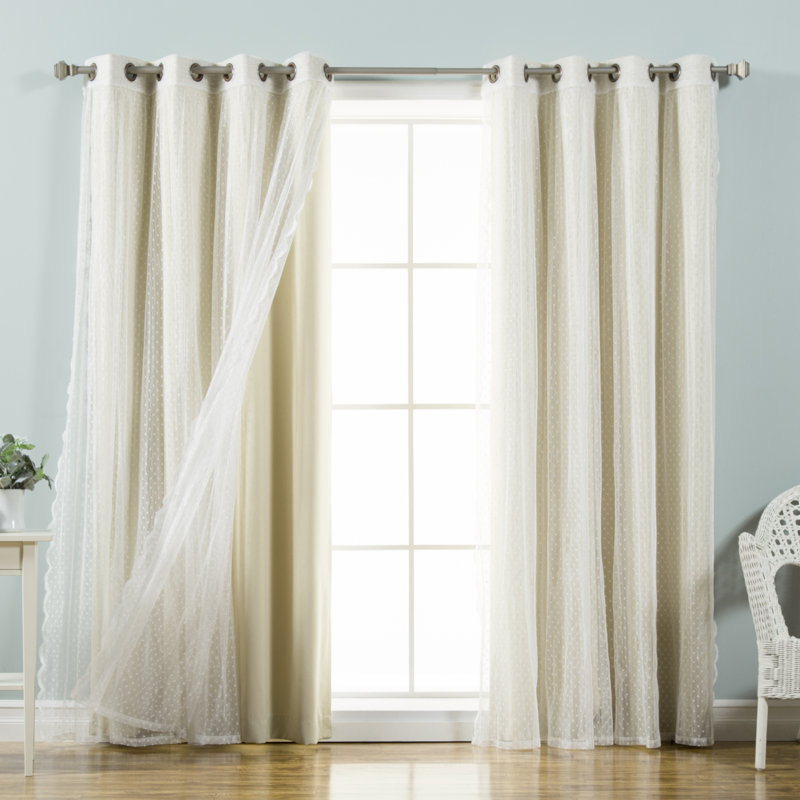 Tulle Polyester Room Darkening Curtain Panels, Beige, 52" W x 84" L