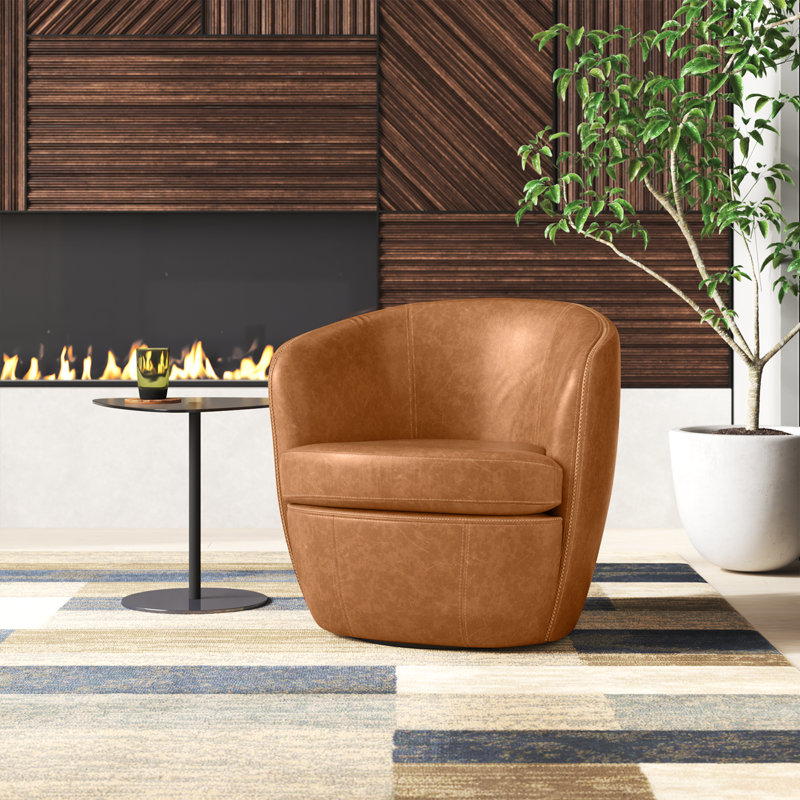 Azurdee Top Grain Genuine Italian Leather Swivel Barrel Chair (Set of 2), Vintage Saddle