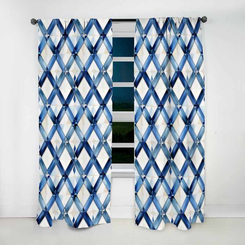 Blue and White Tiles Diamonds - Rideau abstrait - Rideau géométrique obscurcissant - 1 panneau, L 52 po x L 63 po