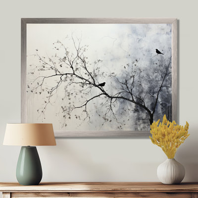 Minimalism Monochrome Birds On Branch II - Trees Canvas Prints
