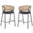 Ethan Indoor Metal Upholstered Barstool, Faux Leather Seat With Wowen Rattan Decorated Backrest, Set of 2