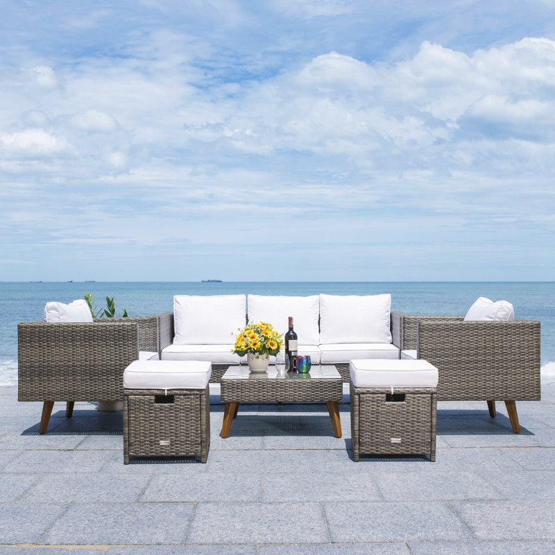 Chilton 7 - Person Patio Conversation Set with Cushions, Gray Brown