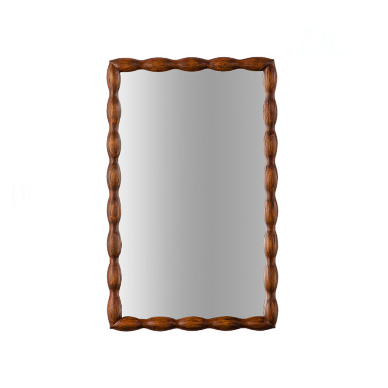 36.02" Mid-Century Modern Swirl Wood Frame Mirror - Solid Wood & MDF Wall-Mounted Full-Length Mirror, Brown Decorative Mirror For Bedroom/Living Room