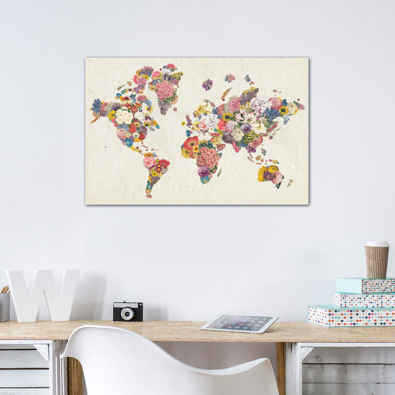 «Botanical Floral Map Light» par Wild Apple Portfolio - impression d'art graphique, Toile tendue, H 40 po x l 60 po x 1,5 po