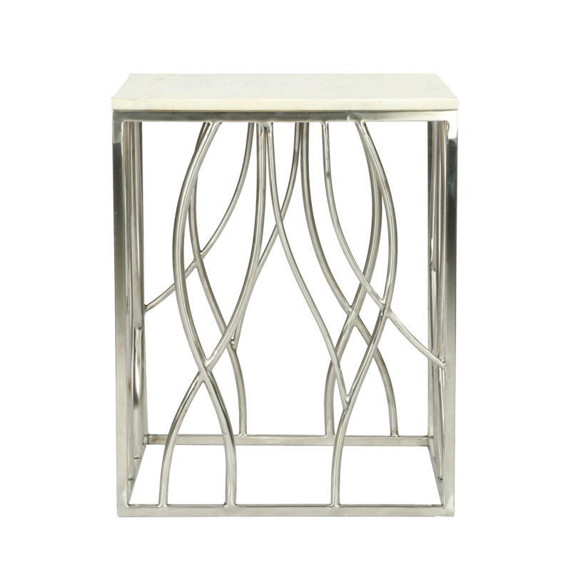Table de bout carrée en marbre avec base en acier inoxydable