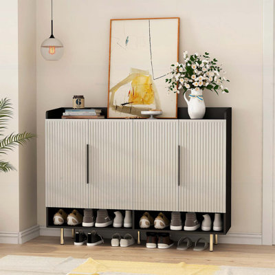 Modern 4-Door Shoe Cabinet with Adjustable Shelves
