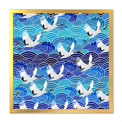 Grue japonaise sur vagues bleues - Impression sur toile