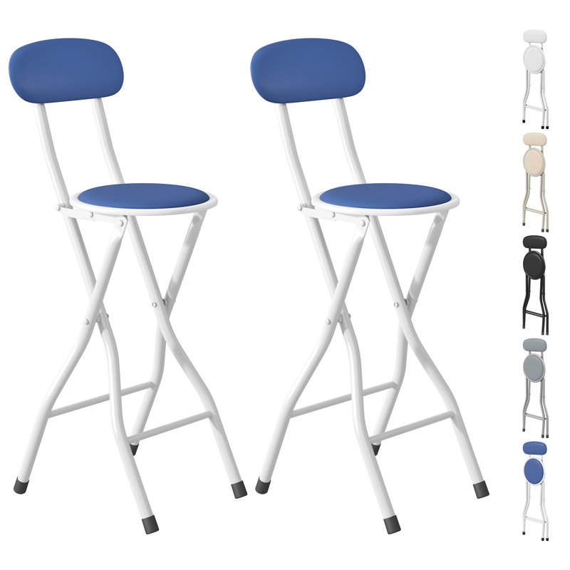 Upholstered Counter Stool with Metal Frame, Blue/White