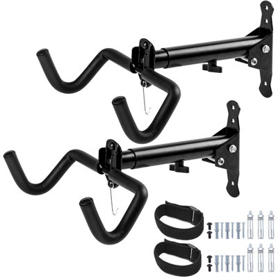 Bike Wall Mount Garage Rack, Adjustable Horizontal Bike Storage Hanger Hooks with Wheel Stabilizer Strap