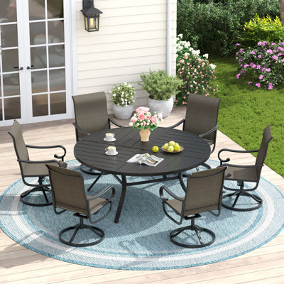 Ensemble de salle à manger de patio 6 personnes avec chaises berçantes pivotantes 360 ° Textilene