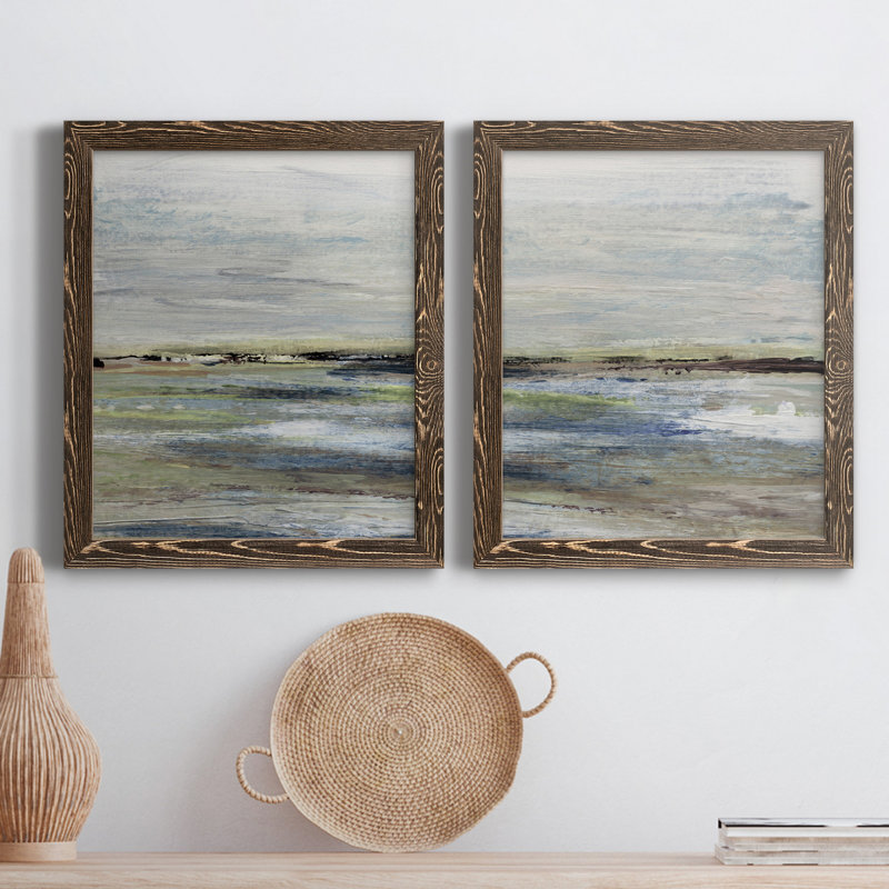 Wetlands I - ensemble de 2 peintures sur toile encadrées, H 31,5 po x l 47 po x P 1,5 po, Noyer