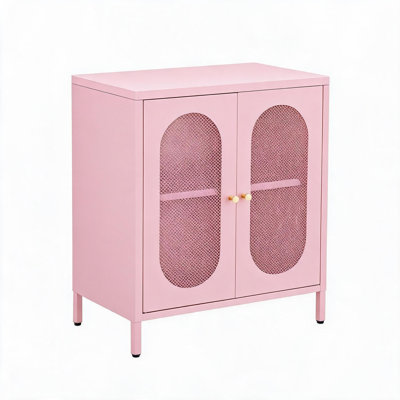 Lockable Metal Entryway Storage Cabinet with Doors - Steel Locker-Style Accent Cabinet - Adjustable Shelf, Waterproof Powder-Coated, Freestanding Sideboard for Hallway or Bathroom - Pink