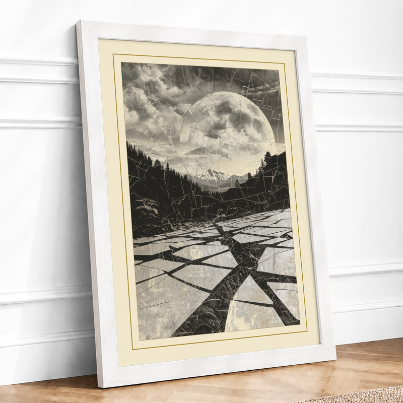 Moon Over Still Water Scandinavian - Framed Print, A1 - 84.1 x 59.4 cm, White