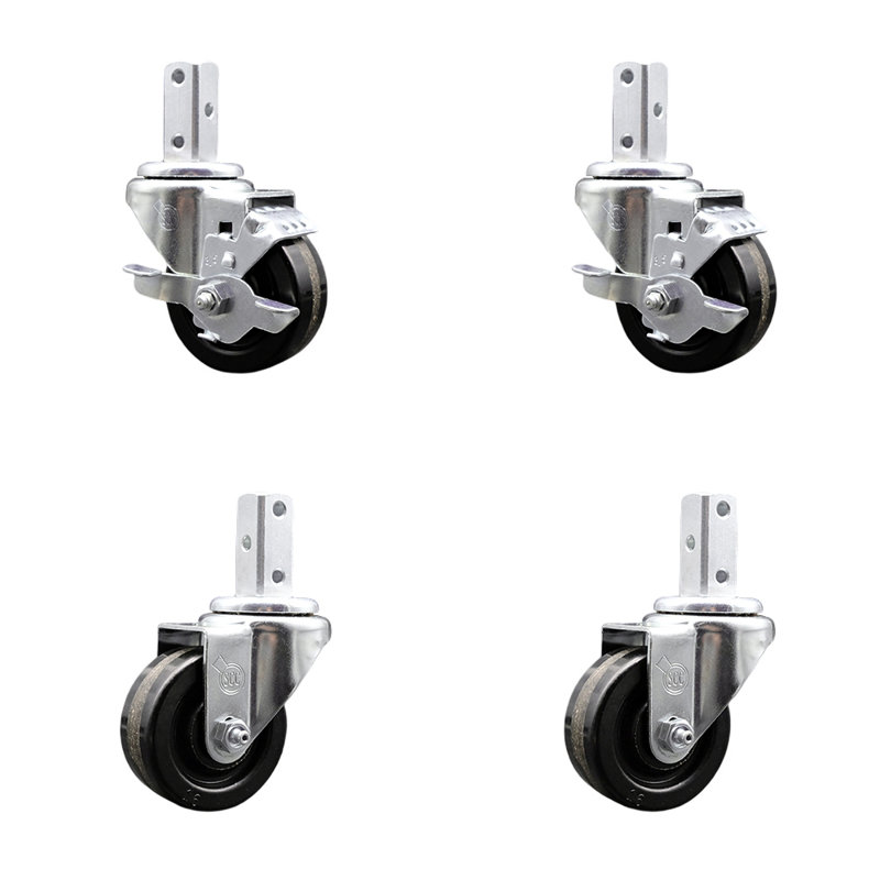 Phenolic Wheel Swivel Square Stem Caster Set 2 Brakes SCC