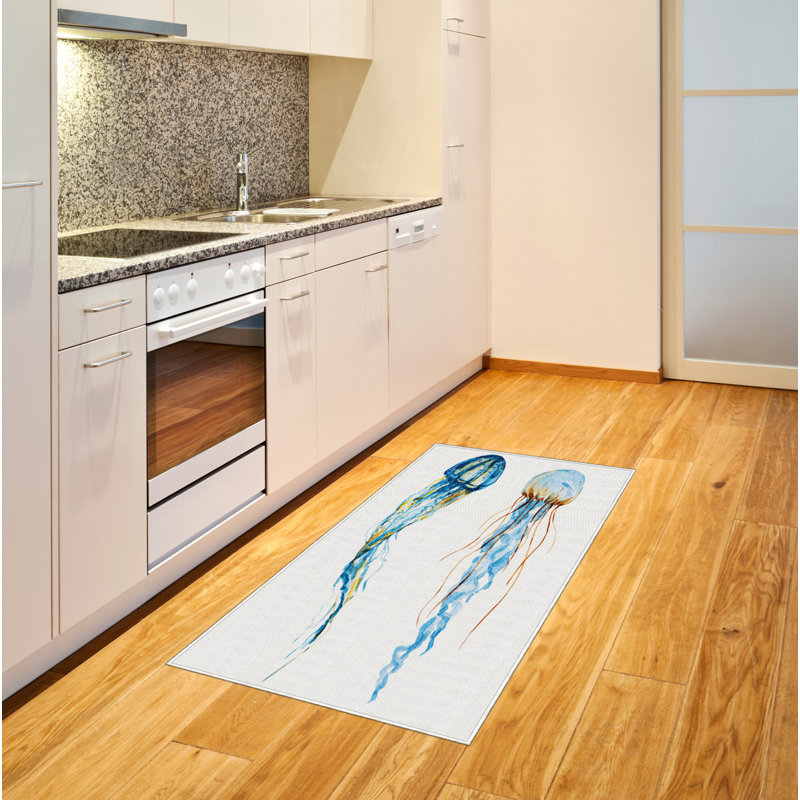 Tapis décoratif à longues fibres en polyester à haute densité Jellyfish, Rectangle 2 pi 7 po x 5 pi