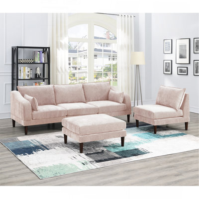 Magnifique ensemble modulaire modulaire 5 pièces, 2 fauteuils à un accoudoir, 2 accoudoirs, 1 repose-pieds, tissu Morgan