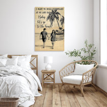 Romantic Holding Hands Outline Drawing Loving Couple On Wood Print