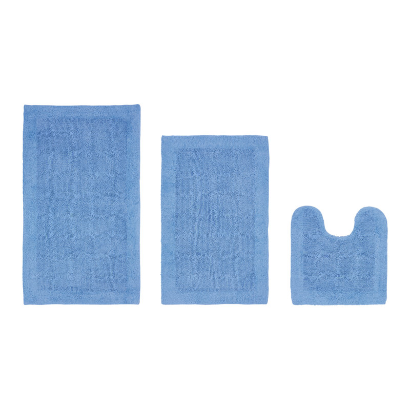 Ensemble de tapis pour salle de bain réversible 100% coton 2370 g / m² Merkel - ultra doux, très absorbant, lavable à la machine, certifié OEKO-TEX, idéal pour la douche, la baignoire, le meuble-lavabo et la toilette, bleu foncé