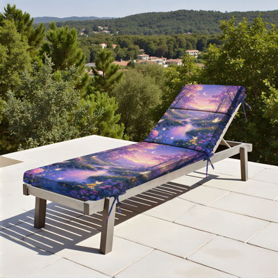  Coussin de patio pour l'extérieur 3 po Magical Twilight Forest Stream Glowing Butterflies Crescent Moon Coussin de chaise longue résistant à l'eau pour chaise