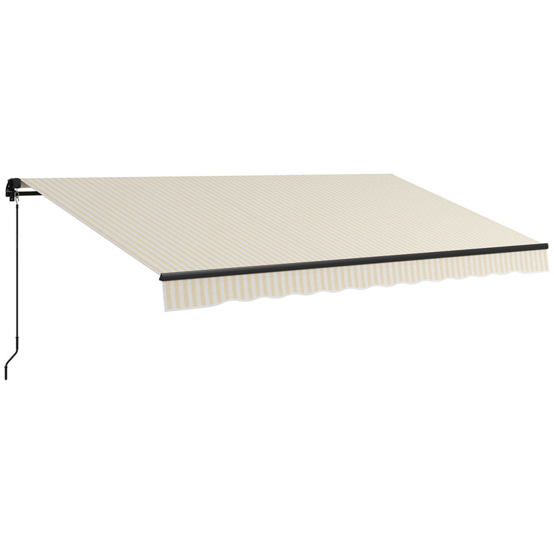Auvent de terrasse 13 pi x 10 pi - manuel rétractable, protégé, beige et blanc, tissu pare-soleil rétractable en tissu 280 g / m², 10 pi, protégé