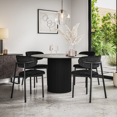 Arlo Marble Table Top W Oak Legs Myla Linen Dining Chair Grey