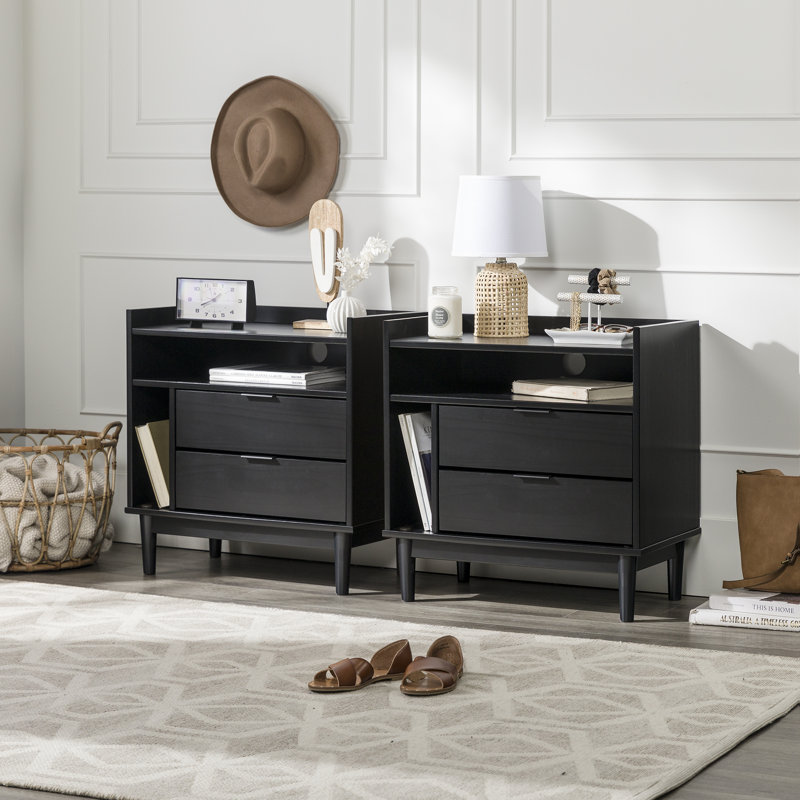 Gheorghe Solid Wood 2-Drawer Nightstands, Black