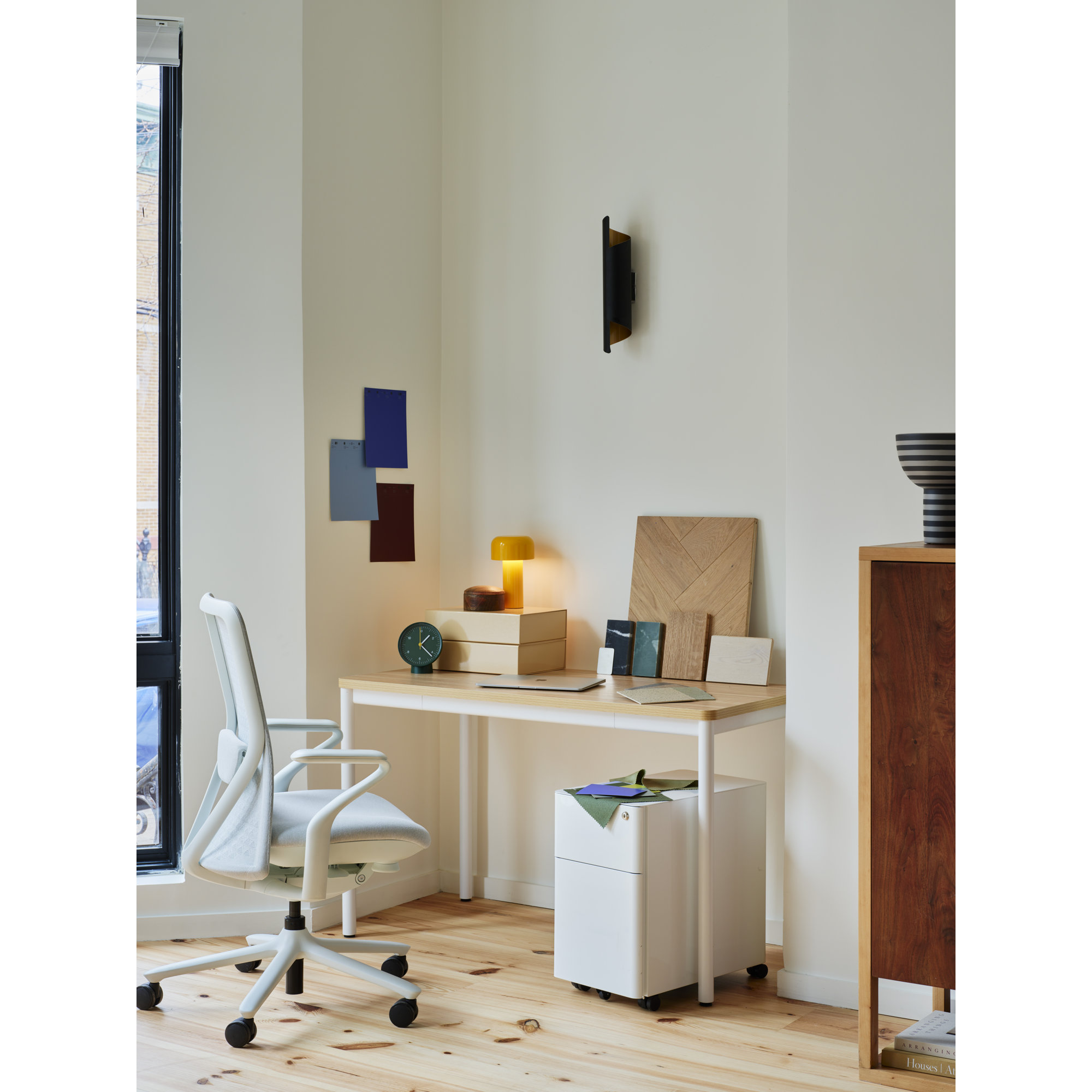 Daily Desk, 28.5" H x 58" W x 27" D, White, Woodgrain