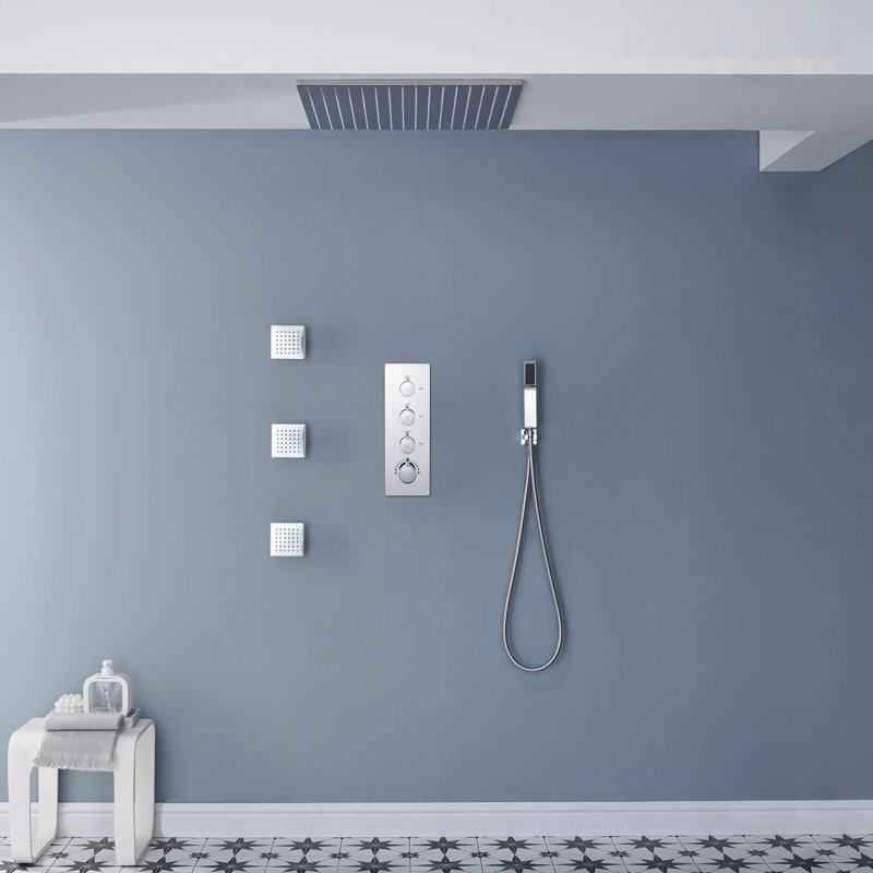 AquaRhapsody 3 Functions Thermostatic Shower System with 3 Body Jets and Rough-in Valve, Chrome