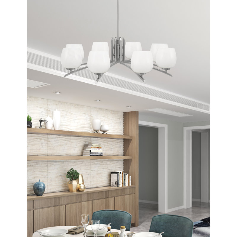 Lustre lumineux en verre marbré blanc 6 po, Graphite, H 58,25 po x l 36 po x P 36 po, 8