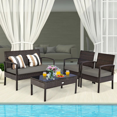 Valerian 4 Piece Rattan Sofa Seating Group with Cushions