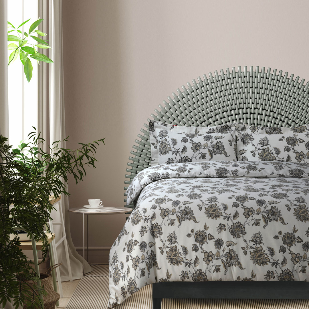 Ayana Floral 170-GSM Flannel Oversized Duvet Set Queen Deep Blue Tribeca