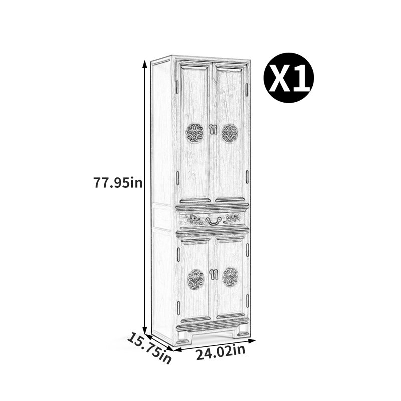 New Chinese Style Solid Wood Bookcase, Reddish Brown